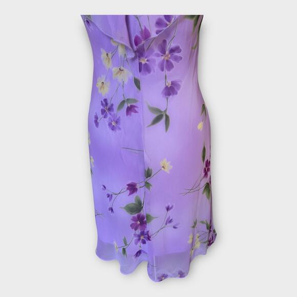 Vintage 90s Just Choon USA Purple Floral Empire Waist Dress Sheer Overlay sz 9 - Picture 7 of 12